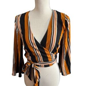 Striped Wrap Top - Black and Orange